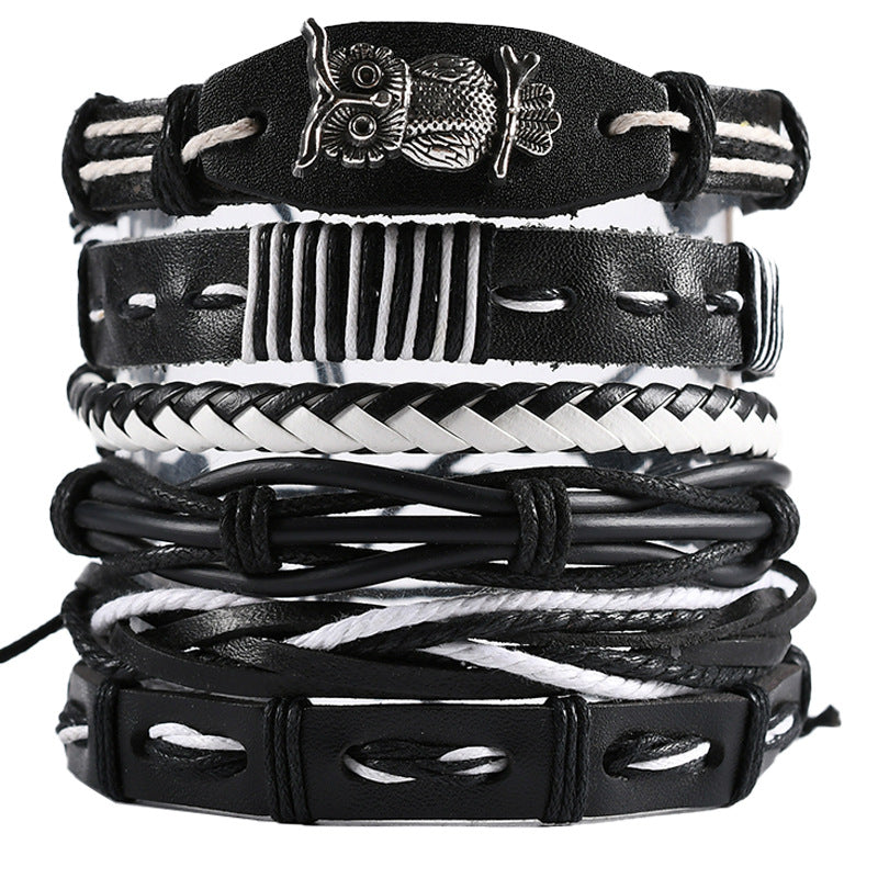 Wholesale 3PCS Vintage Men's Leather Suit Multi-layer Bracelet